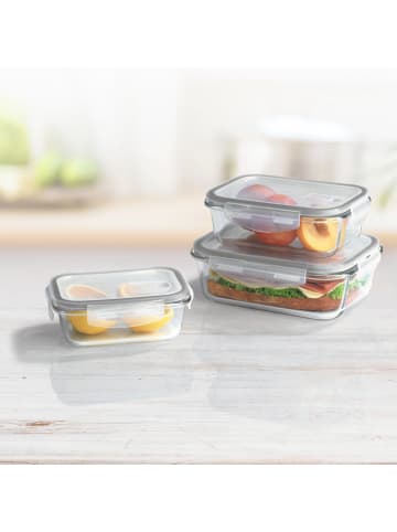 Gourmet Maxx Glas-Frischhaltedosen Klick-it 6-tlg. grau mit Mikrowellenventil  Transparent