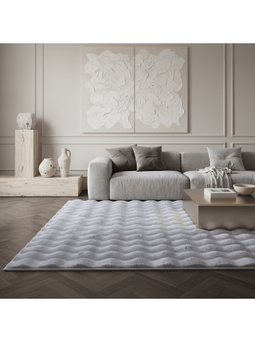 KADIMA DESIGN Teppich Hochflor Waschbar Einfarbig NAUDERS Strapazierfähig OEKO-TEX in Silber