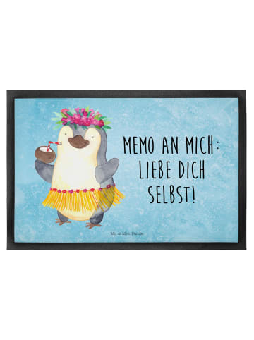 Mr. & Mrs. Panda Fußmatte Pinguin Kokosnuss mit Spruch in Eisblau
