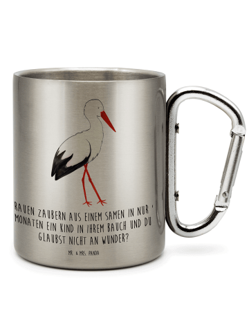 Mr. & Mrs. Panda Thermotasse Storch mit Spruch in Silber