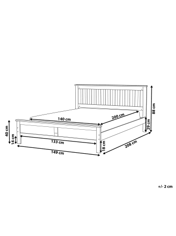 Beliani Doppelbett MAYENNE in Grau - (W) 149 x (H) 88 x (L) 208 cm