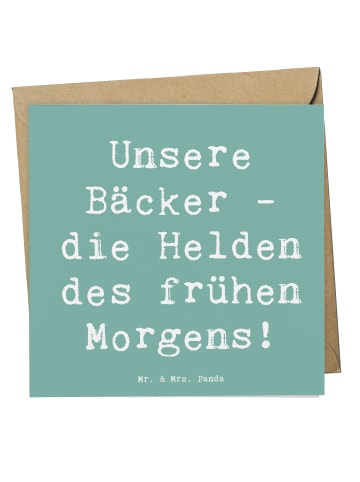 Mr. & Mrs. Panda Einladungskarte Spruch Bäcker Helden mit Spruch in Meeresbrise