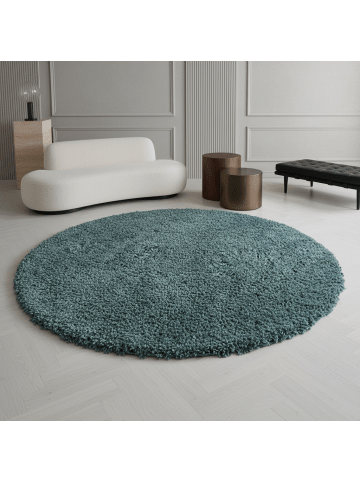 KADIMA DESIGN Teppich Hochflor Shaggy Waschbar Einfarbig SPREE Strapazierfähig in Türkis