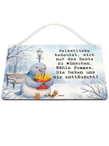 Mr. & Mrs. Panda Schild Taube Winter Pommes Design mit Spruch in Weiß