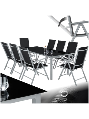 tectake Aluminium Sitzgruppe Pompeii Tisch mit Sicherheitsglasplatten und Ausgleichsschr
