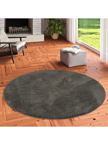 Pergamon Hochflor-Teppich Silky Rund in anthrazit