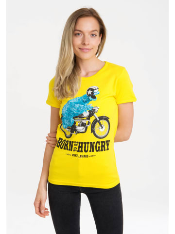 Logoshirt T-Shirt Sesamstrasse – Krümelmonster Motorrad in gelb
