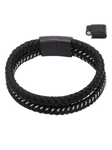 Steel_Art Herrenarmband Lederarmband Timon in schwarz