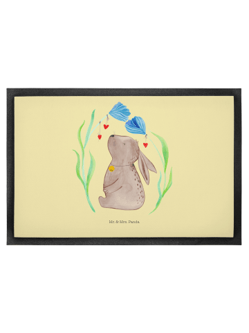 Mr. & Mrs. Panda Sauberlaufmatte Hase Blume ohne Spruch in Gelb Pastell