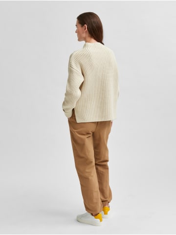 SELECTED FEMME Rollkragen Strickpullover mit Schlitzen SLFSELMA in Creme