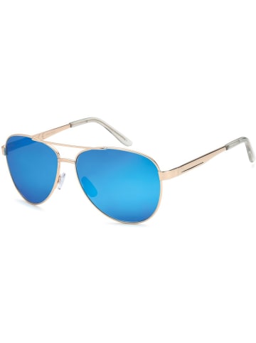 styleBREAKER Piloten Sonnenbrille in Hellgold / Blau-Lila verspiegelt