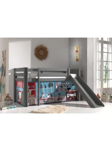 58 aufm Kessel KINDERBETT mit Rutsche Karolina Massivholz Grau Textilset Pet Shop