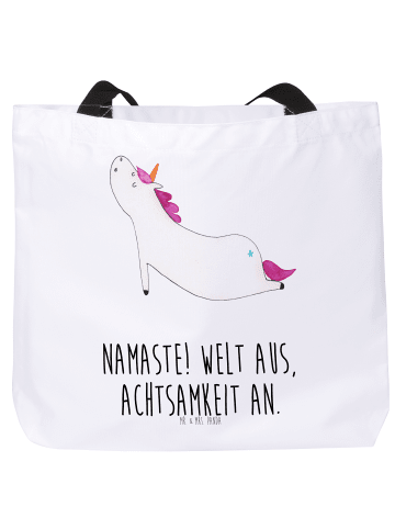 Mr. & Mrs. Panda Strandtasche Einhorn Yoga mit Spruch in Weiß