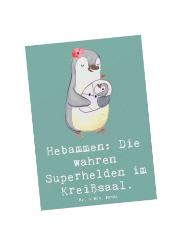 Mr. & Mrs. Panda Postkarte Hebamme Superhelden mit Spruch in Meeresbrise