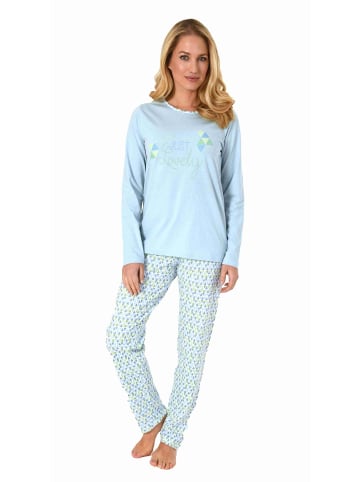 NORMANN langarm Schlafanzug Pyjama allover Druck - 71359 in blau