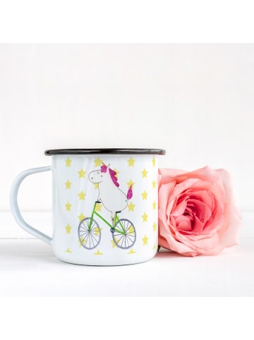 Mr. & Mrs. Panda Teetasse Einhorn Radfahrer ohne Spruch in Weiß