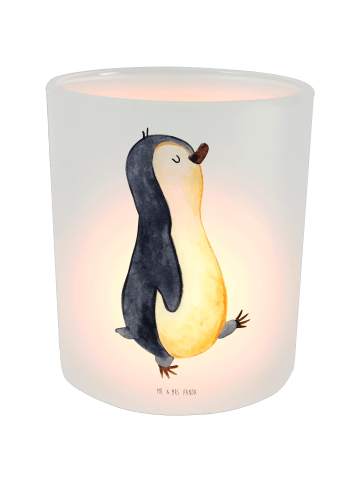 Mr. & Mrs. Panda Glas Windlicht Pinguin mHerzieren ohne Spruch in Transparent