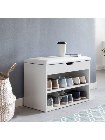 KADIMA DESIGN Schuhbank CIGNO mit Stauraum, gepolsterter Kunstlederbezug, Weiß/Sonoma in Weiß