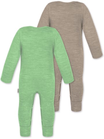 Normani Outdoor Sports 2er Pack Baby Merino Strampler Tangoio in Beige/Grün