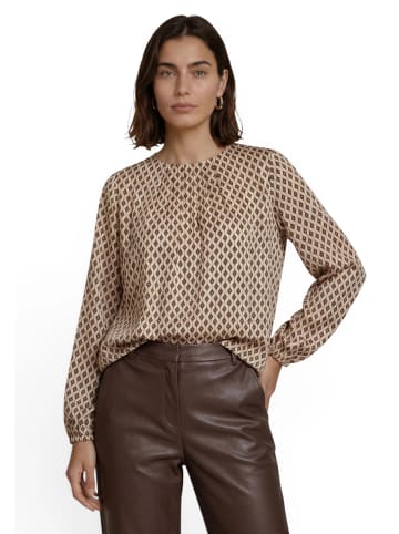 Zero  Satinbluse mit Rundhalsausschnitt in Cream/Brown