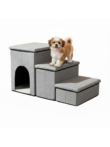 relaxdays Hundetreppe in Hellgrau - (B)75 x (H)43 x (T)33 cm
