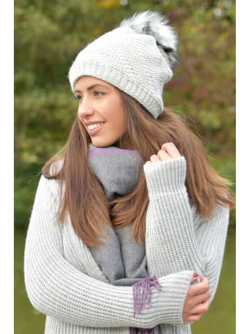 styleBREAKER Strick Bommelmütze in Creme-Beige