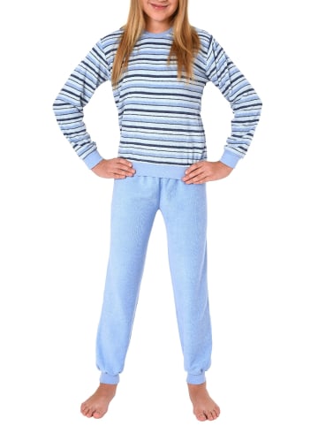 NORMANN Frottee Pyjama Schlafanzug langarm Bündchen - 50656 in hellblau