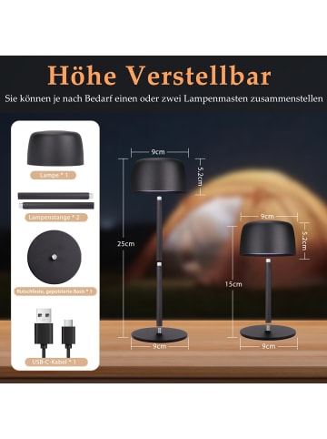 ZMH Tischleuchte LED in schwarz Tragbar Kabelloses Nachtlampe Touch Dimmbar