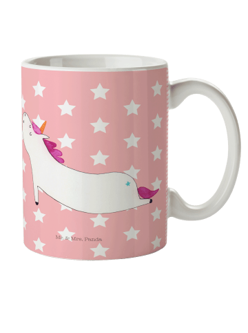 Mr. & Mrs. Panda Mehrwegbecher Einhorn Yoga ohne Spruch in Rot Pastell