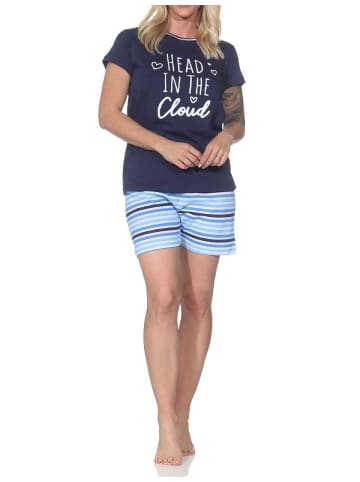 NORMANN Schlafanzug Shorty kurzarm Streifenoptik 126 10 802 in navy