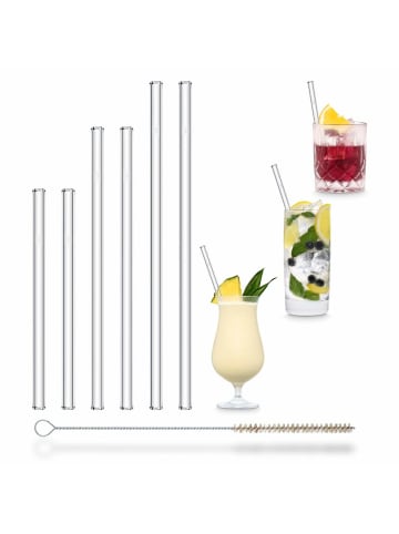 HÅLM 6er Set Trinkhalme: Glas-Strohhalme in Transparent - 23 cm, 20 cm, 15 cm