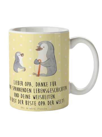 Mr. & Mrs. Panda Kaffeetasse Pinguin Opa Enkel mit Spruch in Gelb Pastell
