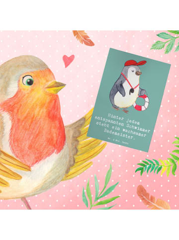 Mr. & Mrs. Panda babykarte Bademeister schützend mit Spruch in Meeresbrise