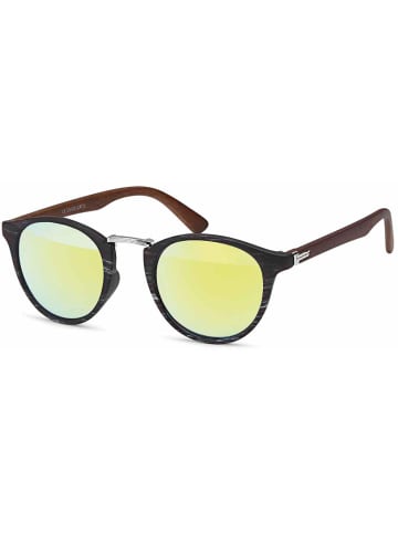 styleBREAKER Sonnenbrille in Schwarz-Silber / Gelb verspiegelt