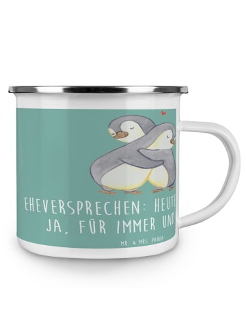 Mr. & Mrs. Panda Camping Emaille Tasse Eheversprechen für immer ... in Meeresbrise
