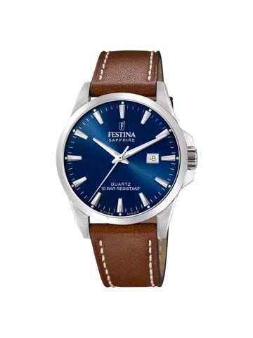Festina Quarz Herrenuhr 41 mm braunes Lederarmband