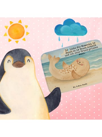 Mr. & Mrs. Panda Badezimmerteppich Robbe Liegen Design mit Spruch in Weiß