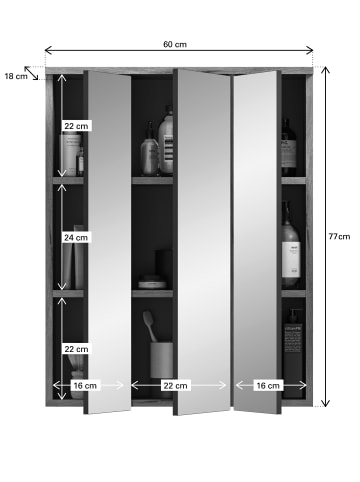 xonox.home Spiegelschrank in Nox Oak Nachbildung/Spiegelglas - (B) 60 x (H) 77 x (T) 18