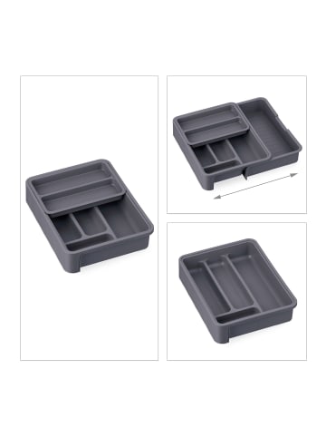 relaxdays 2 x Besteckkasten in Dunkelgrau - (B)23,5 x (H)6,5 x (T)31,5 cm
