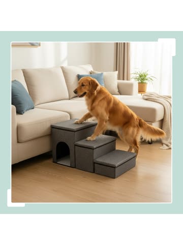 relaxdays Hundetreppe in Dunkelgrau - (B)75 x (H)43 x (T)33 cm