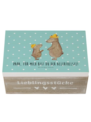 Mr. & Mrs. Panda Holzkiste Bären mit Hut mit Spruch in Türkis Pastell