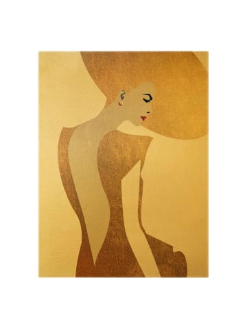 WALLART Leinwandbild Gold - Dame mit Hut in Gold in Gold