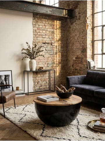 KADIMA DESIGN Couchtisch Mango Massivholz Metall 60x34x60cm Industrial Style Rund