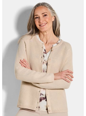 GOLDNER Kurzgröße:  Strickjacke Cardigan aus Baumwolle, Rundhals in beige