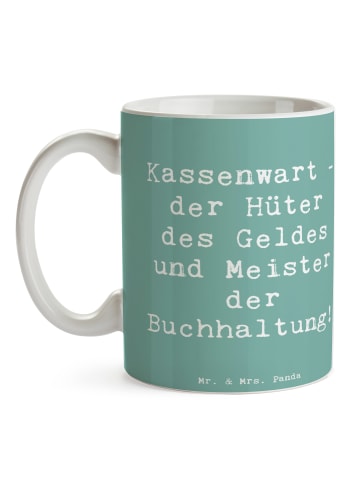 Mr. & Mrs. Panda Kaffeebecher Spruch Kassenwart Meister mit Spruch in Meeresbrise