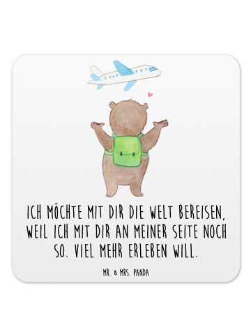 Mr. & Mrs. Panda Bierdeckel Bär Flugzeug mit Spruch in Weiß