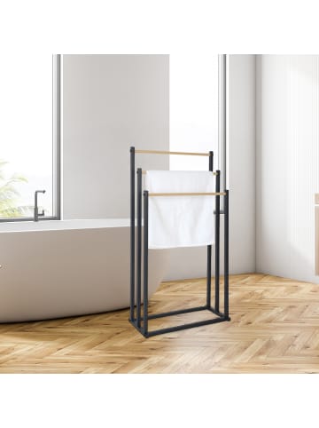 relaxdays Handtuchständer in Schwarz/ Natur - (B)44 x (H)86 x (T)21 cm