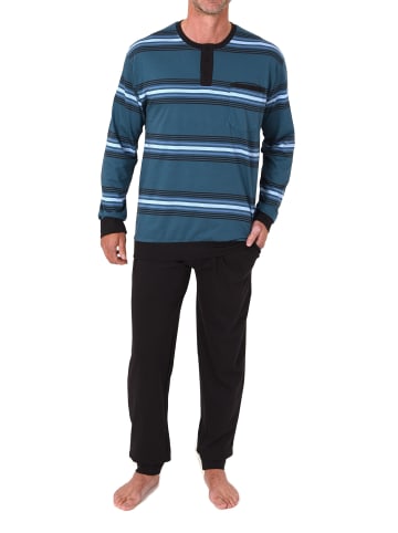 NORMANN Langarm Schlafanzug Pyjama Bündchen Streifen in blau