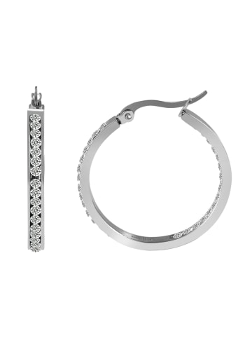 Adeliás Damen Ohrringe – Creole aus Edelstahl mit Strass Steinchen in silber