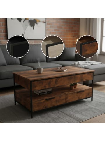 relaxdays Couchtisch in Braun/ Schwarz- (B)100 x (H)48 x (T)50 cm